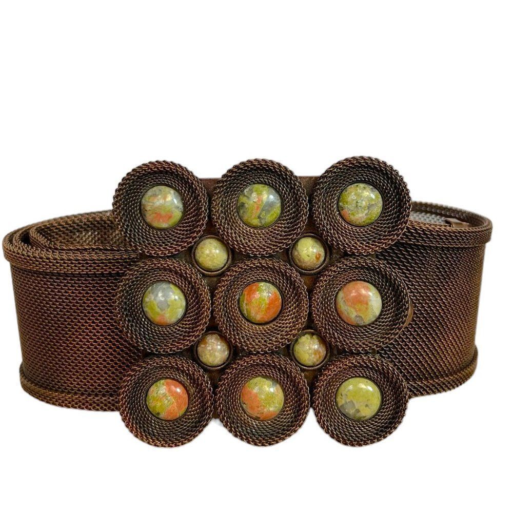 Sarah Cavender Metalworks Copper Mesh Artisan Belt w/ Real Stone Buckle Size 38